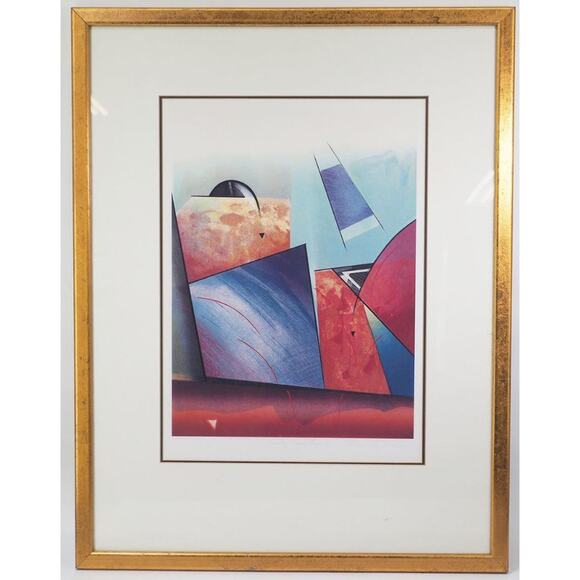 Offset Lithograph Passing Townscape III 1980's Abstract Print Framed - Picture 1 of 4